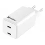 Sandberg AC Charger Dual USB-C PD65W EU, do użytku wewnętrznego, AC, 20 V, 3,25 A, biała