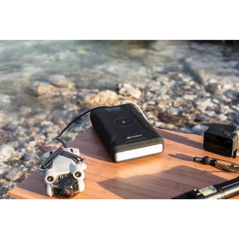 Sandberg Survivor Powerbank 7in1 76800, 76800 mAh, litowo-jonowa (Li-Ion), ładowanie bezprzewodowe, 3,6 V, czarny