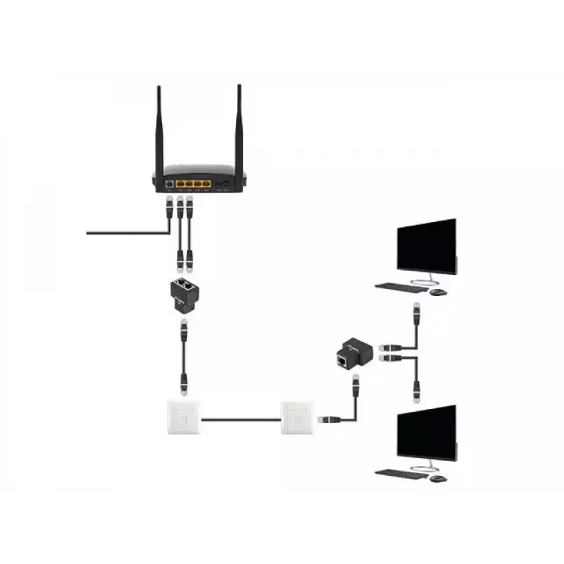 Rozdzielacz kablowy Lanberg ADS-RJ45-2RJ45-OS Czarny