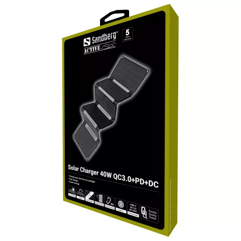 Sandberg Solar Charger 40W QC3.0+PD+DC, zewnętrzna, solarna, czarna