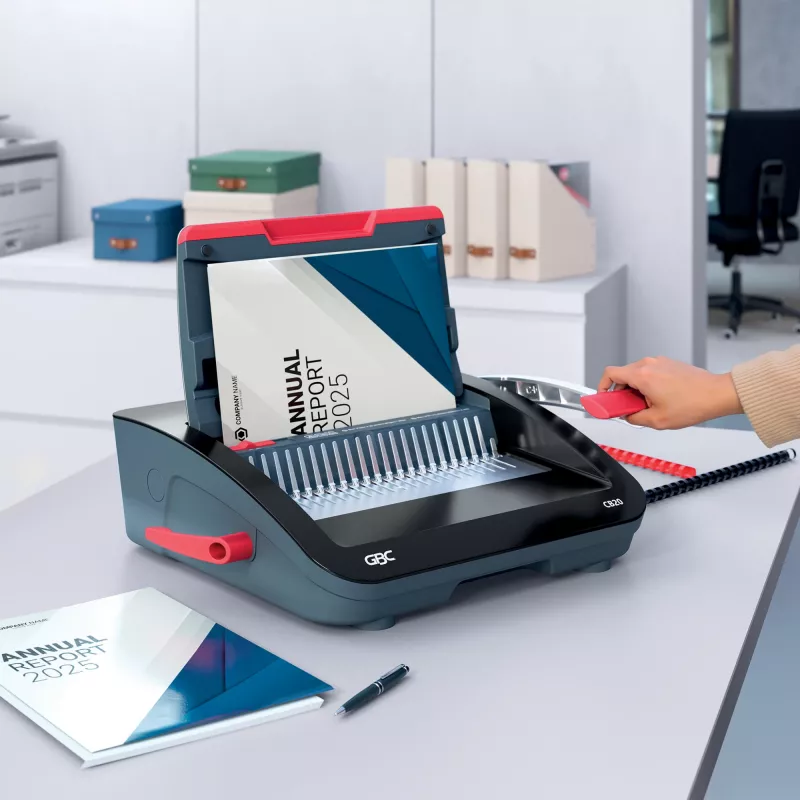 GBC CombBind® CB20 Manualna bindownica grzebieniowa, Bindownica grzebieniowa, Ręczna, 240 arkuszy, Czarny, Czerwony
