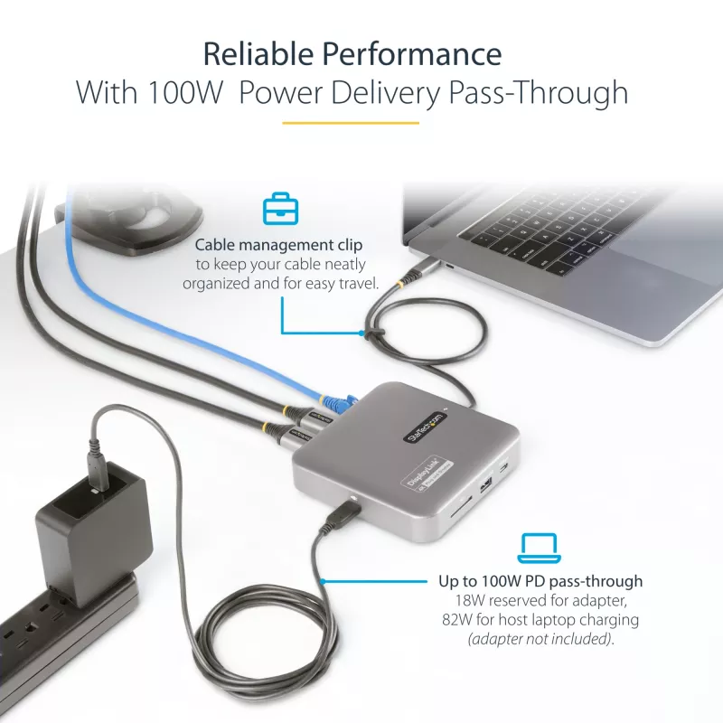 Stacja dokująca StarTech.com USB C, podwójne HDMI 4K 60 Hz, kompatybilna z Macbook Pro (M1/M2/M3/M4) i Windows, hub USB-A/USB-C 10 Gb/s, zasilanie Power Delivery 100 W, GbE, SD, kabel 22 cale/56 cm
