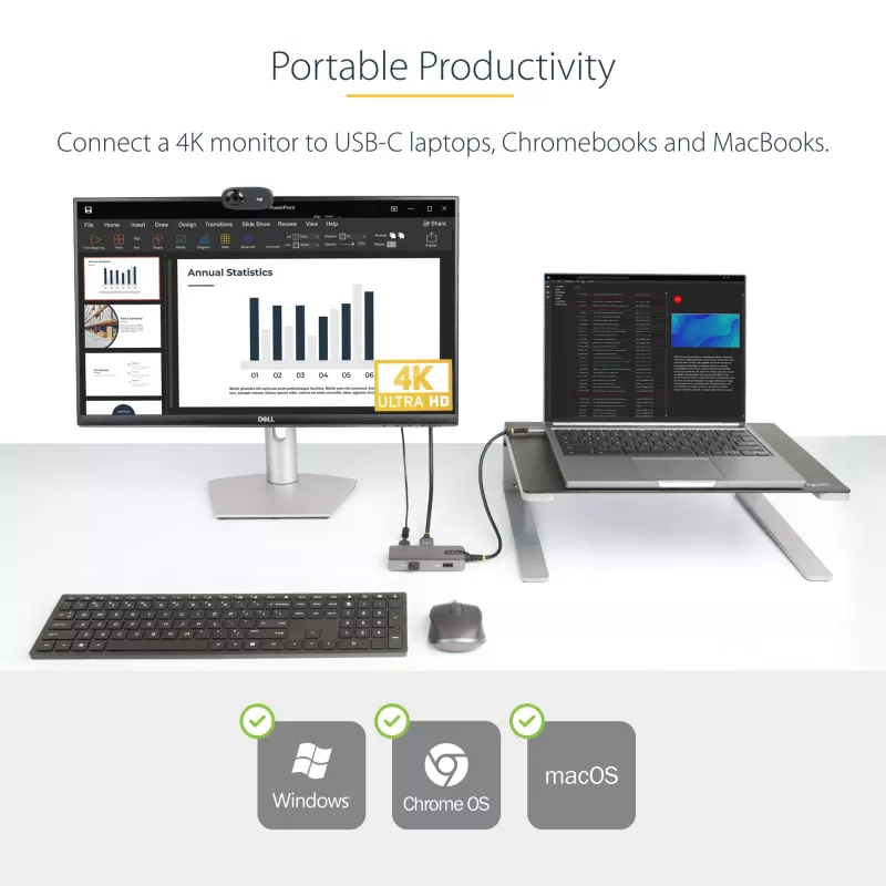 StarTech.com USB-C Multiport Adapter - 4K 60Hz HDMI z HDR - 3-portowy hub USB - 100W przelotowe zasilanie Power Delivery - Works With Chromebook certified - Windows/macOS/iPadOS/Android™