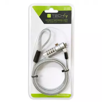 Techy Combination Notebook Security Padlock dla nano slotu, 1,8 m, Zamek szyfrowy, Metal, Stal, Srebrny