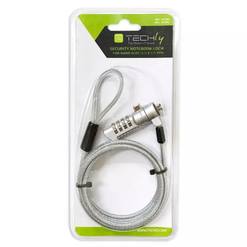 Techy Combination Notebook Security Padlock dla nano slotu, 1,8 m, Zamek szyfrowy, Metal, Stal, Srebrny