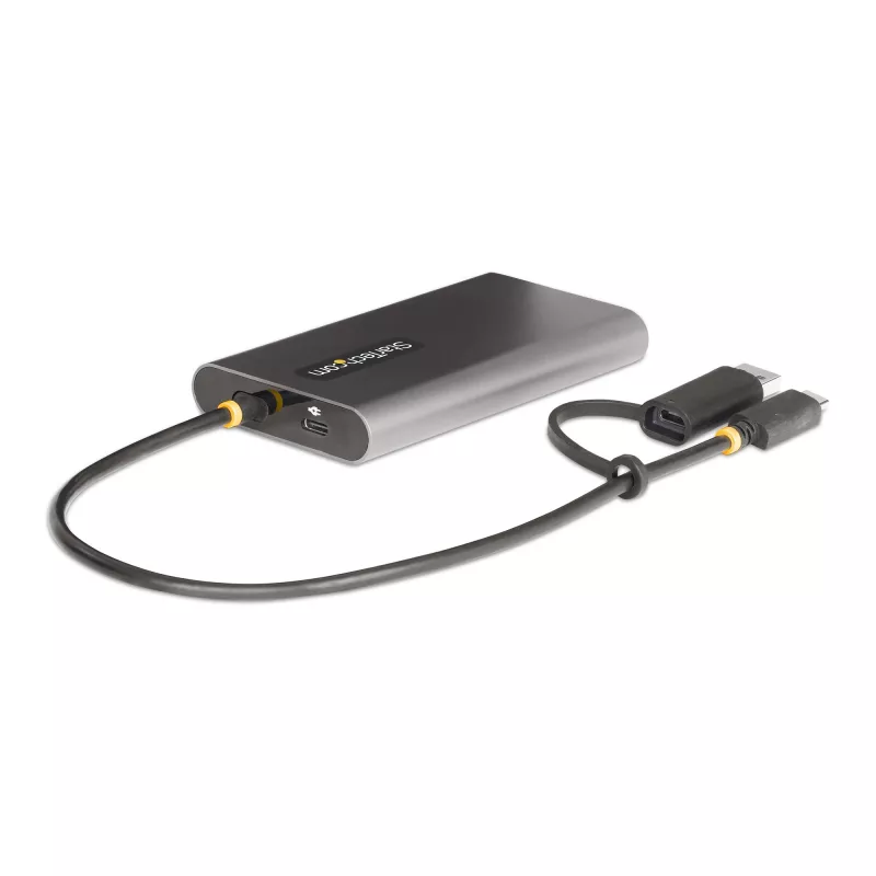 Adapter StarTech.com USB-C do dwóch HDMI - USB-C lub A do 2x HDMI - 4K 60 Hz - Przelotowe ładowanie Power Delivery 100 W - Wbudowany kabel 0,3 m (1 ft) - Konwerter USB na HDMI do wielu monitorów dla laptopa - TAA