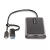 Adapter StarTech.com USB-C do dwóch HDMI - USB-C lub A do 2x HDMI - 4K 60 Hz - Przelotowe ładowanie Power Delivery 100 W - Wbudowany kabel 0,3 m (1 ft) - Konwerter USB na HDMI do wielu monitorów dla laptopa - TAA