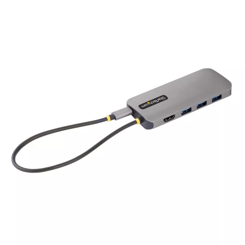 StarTech.com USB C Multiport Adapter 4K 60Hz HDMI Video, 3 Pt 5Gbps USB-A Hub, 100W USB Power Delivery Pass-Through/GbE/SD/MicroSD, 12 inch/30cm kabel, Travel Laptop Docking Station