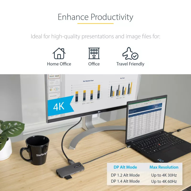 StarTech.com USB C Multiport Adapter 4K 60Hz HDMI Video, 3 Pt 5Gbps USB-A Hub, 100W USB Power Delivery Pass-Through/GbE/SD/MicroSD, 12 inch/30cm kabel, Travel Laptop Docking Station