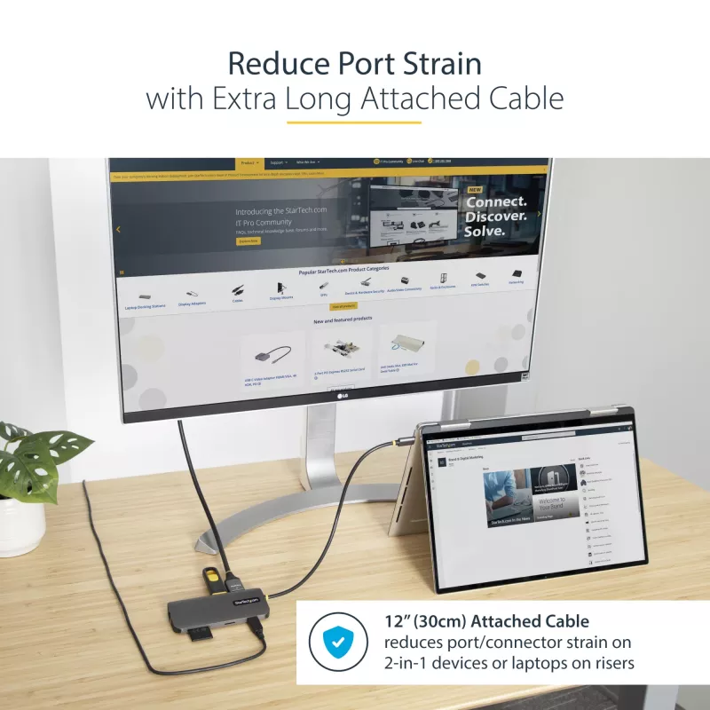 StarTech.com USB C Multiport Adapter 4K 60Hz HDMI Video, 3 Pt 5Gbps USB-A Hub, 100W USB Power Delivery Pass-Through/GbE/SD/MicroSD, 12 inch/30cm kabel, Travel Laptop Docking Station