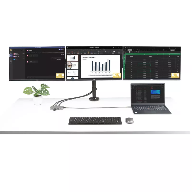 StarTech.com USB-C Triple Monitor Multiport Adapter, Dual 4K 60Hz + 4K 30Hz HDMI i DisplayPort, 3-portowy hub USB 10 Gb/s, 100 W PD Pass-Through, GbE, stacja dokująca podróżna, Windows i ChromeOS