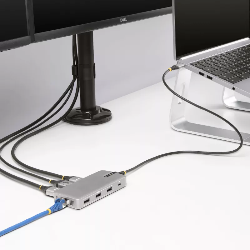 StarTech.com USB-C Triple Monitor Multiport Adapter, Dual 4K 60Hz + 4K 30Hz HDMI i DisplayPort, 3-portowy hub USB 10 Gb/s, 100 W PD Pass-Through, GbE, stacja dokująca podróżna, Windows i ChromeOS