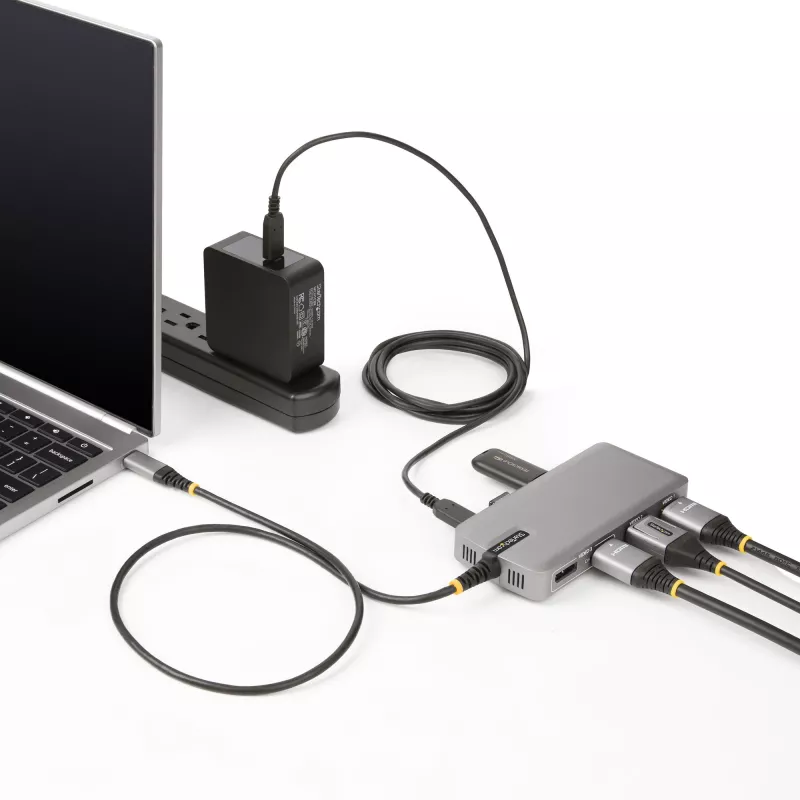 StarTech.com USB-C Triple Monitor Multiport Adapter, Dual 4K 60Hz + 4K 30Hz HDMI i DisplayPort, 3-portowy hub USB 10 Gb/s, 100 W PD Pass-Through, GbE, stacja dokująca podróżna, Windows i ChromeOS