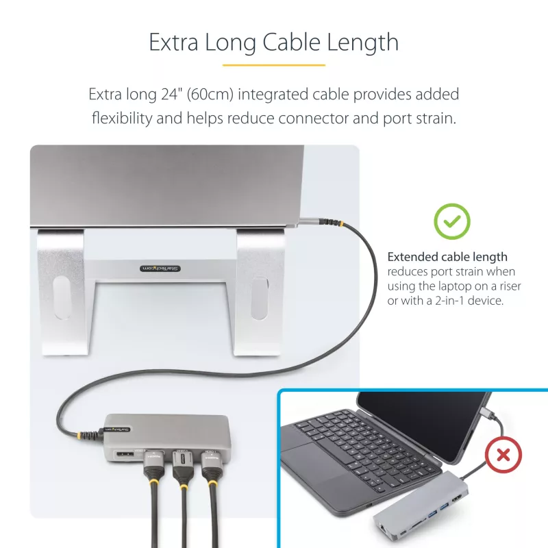 StarTech.com USB-C Triple Monitor Multiport Adapter, Dual 4K 60Hz + 4K 30Hz HDMI i DisplayPort, 3-portowy hub USB 10 Gb/s, 100 W PD Pass-Through, GbE, stacja dokująca podróżna, Windows i ChromeOS
