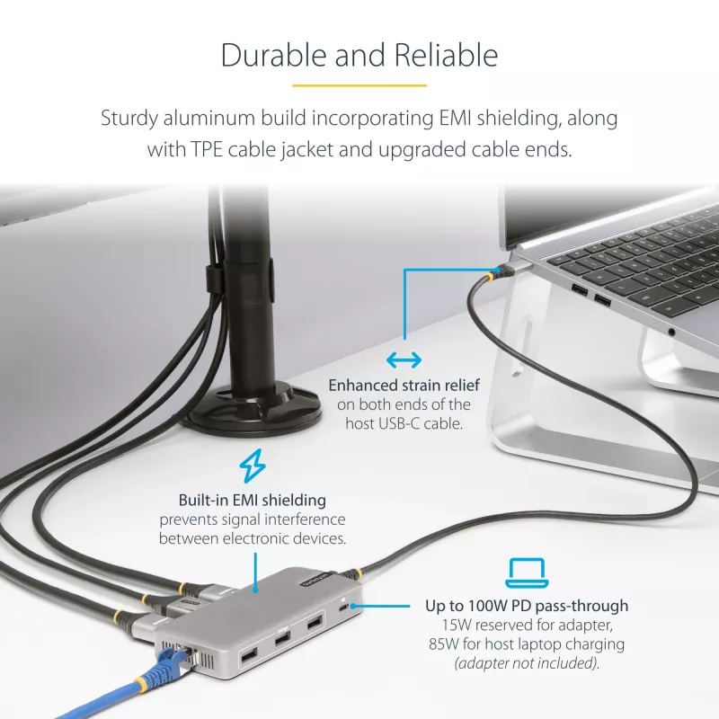 StarTech.com USB-C Triple Monitor Multiport Adapter, Dual 4K 60Hz + 4K 30Hz HDMI i DisplayPort, 3-portowy hub USB 10 Gb/s, 100 W PD Pass-Through, GbE, stacja dokująca podróżna, Windows i ChromeOS