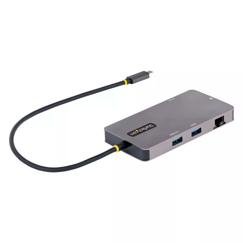 StarTech.com Adapter wielofunkcyjny USB-C, podwójne wyjście wideo HDMI, 4K 60 Hz, hub USB-A 2 porty 5 Gb/s, zasilanie przelotowe 100 W Power Delivery / GbE / SD / MicroSD, kabel 12 cali / 30 cm, stacja dokująca podróżna, stacja dokująca do laptopa