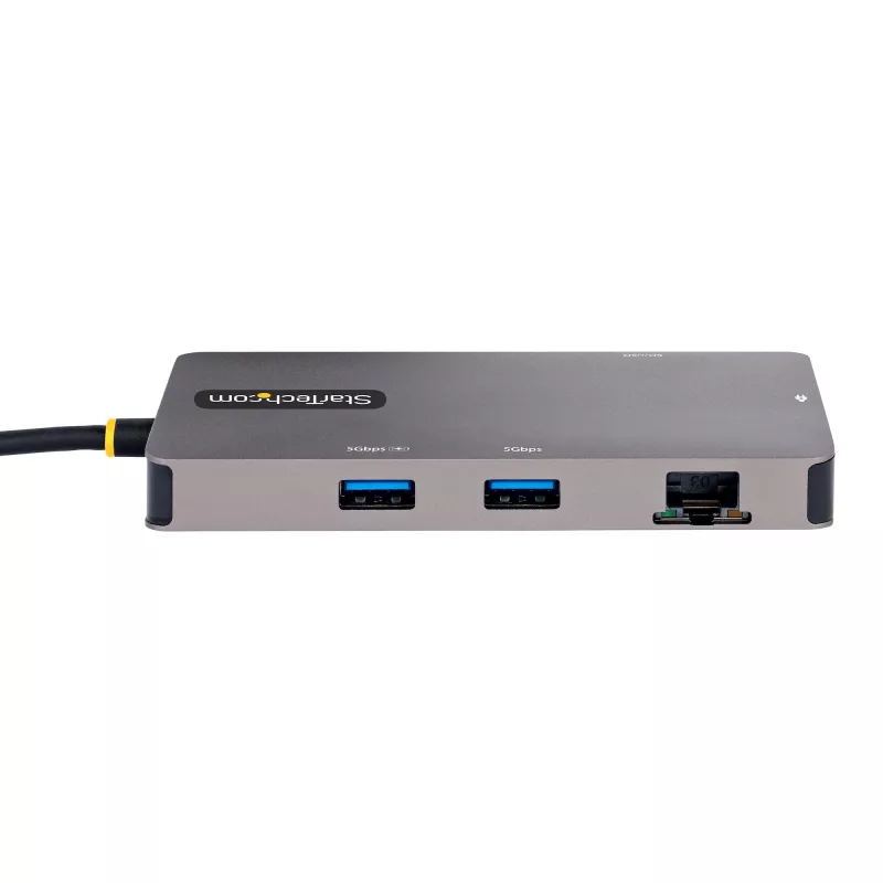 StarTech.com Adapter wielofunkcyjny USB-C, podwójne wyjście wideo HDMI, 4K 60 Hz, hub USB-A 2 porty 5 Gb/s, zasilanie przelotowe 100 W Power Delivery / GbE / SD / MicroSD, kabel 12 cali / 30 cm, stacja dokująca podróżna, stacja dokująca do laptopa