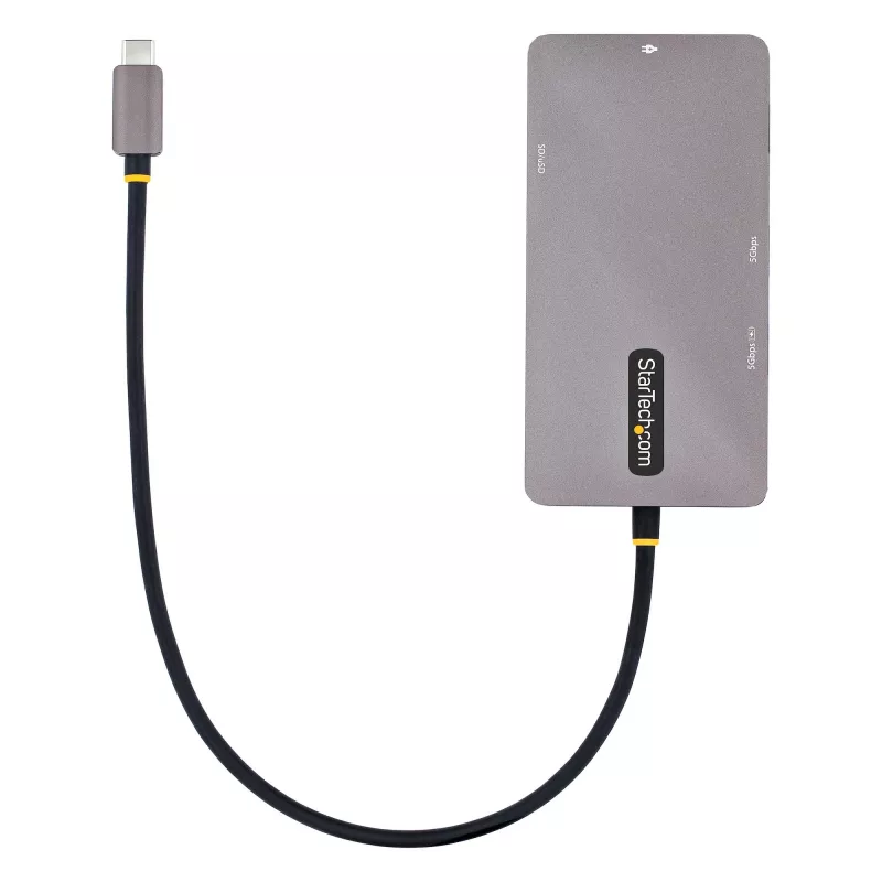 StarTech.com Adapter wielofunkcyjny USB-C, podwójne wyjście wideo HDMI, 4K 60 Hz, hub USB-A 2 porty 5 Gb/s, zasilanie przelotowe 100 W Power Delivery / GbE / SD / MicroSD, kabel 12 cali / 30 cm, stacja dokująca podróżna, stacja dokująca do laptopa