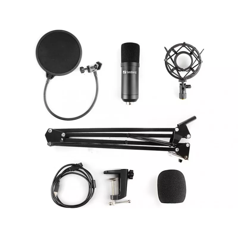 Zestaw mikrofonowy USB Sandberg Streamer, mikrofon studyjny, -27 dB, 30–16000 Hz, 24 bity, 96 kHz, jednokierunkowy