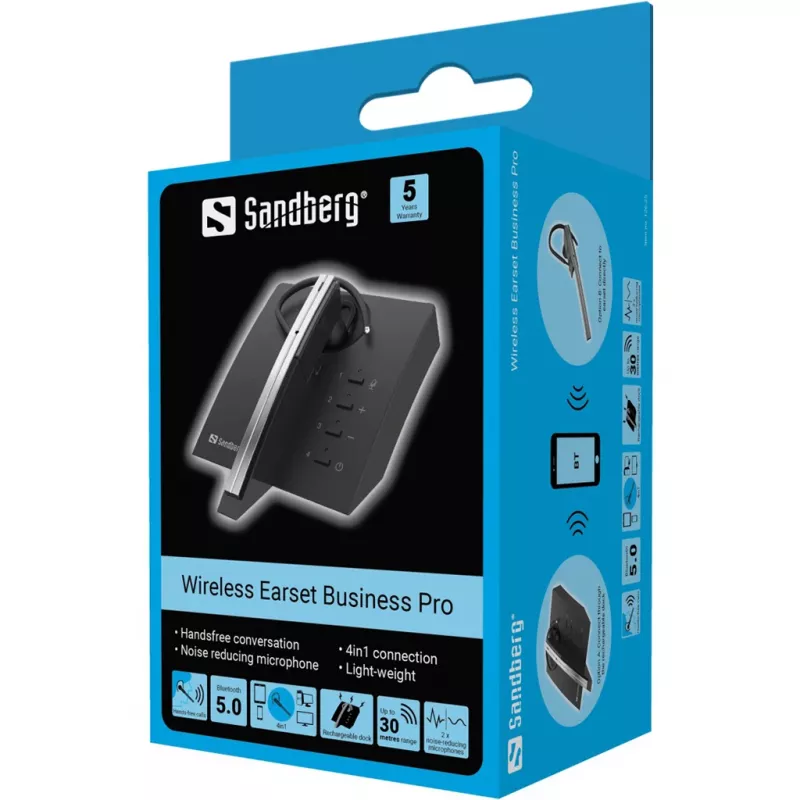 Sandberg Wireless Earset Business Pro, bezprzewodowy, biurowe/centrum obsługi telefonicznej, 20–20000 Hz, 107 g, zestaw słuchawkowy, czarny, szary