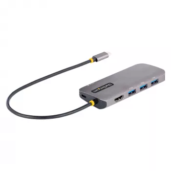 Adapter wieloportowy USB-C StarTech.com, HDMI 4K 60Hz, 3-portowy hub USB 5 Gb/s, zasilanie 100W PD, GbE, kabel 30 cm, mini stacja dokująca do laptopa