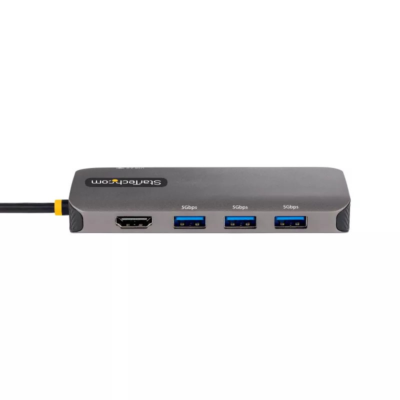 Adapter wieloportowy USB-C StarTech.com, HDMI 4K 60Hz, 3-portowy hub USB 5 Gb/s, zasilanie 100W PD, GbE, kabel 30 cm, mini stacja dokująca do laptopa
