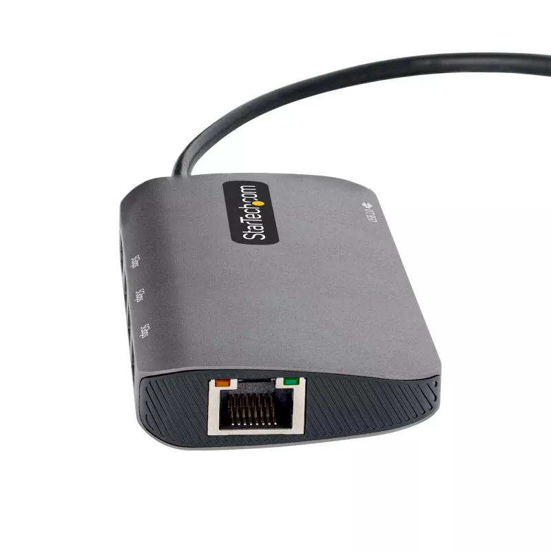 Adapter wieloportowy USB-C StarTech.com, HDMI 4K 60Hz, 3-portowy hub USB 5 Gb/s, zasilanie 100W PD, GbE, kabel 30 cm, mini stacja dokująca do laptopa
