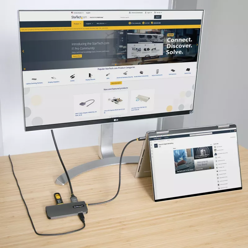 Adapter wieloportowy USB-C StarTech.com, HDMI 4K 60Hz, 3-portowy hub USB 5 Gb/s, zasilanie 100W PD, GbE, kabel 30 cm, mini stacja dokująca do laptopa