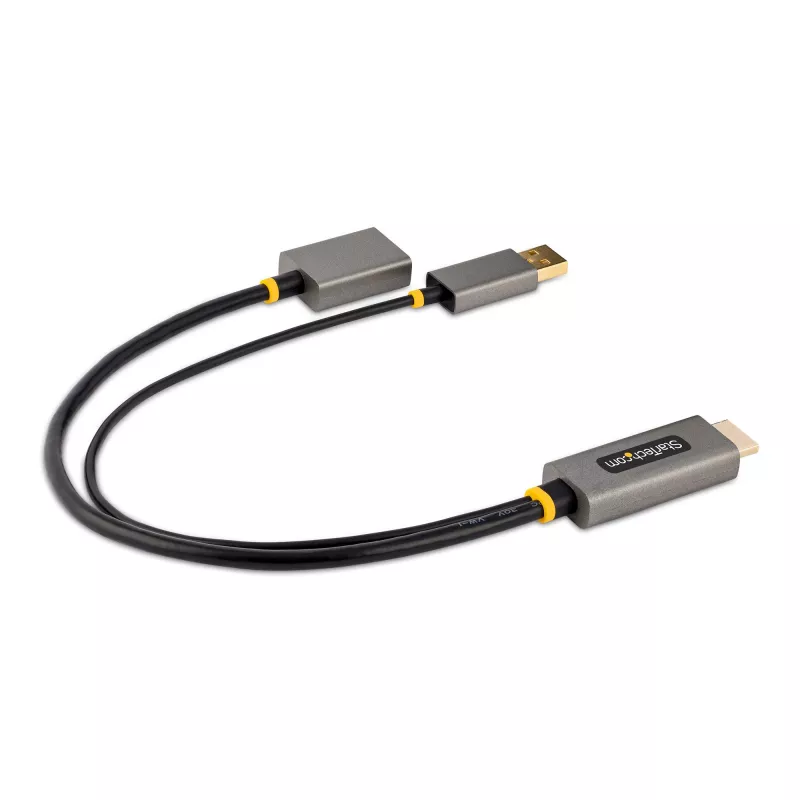 adapter kablowya StarTech.com HDMI na DisplayPort 1ft (30cm), aktywny konwerter 4K 60Hz HDMI 2.0 do DP 1.2, HDR, zasilany przez magistralę USB, źródło HDMI do monitora DisplayPort dla laptopów/komputerów stacjonarnych