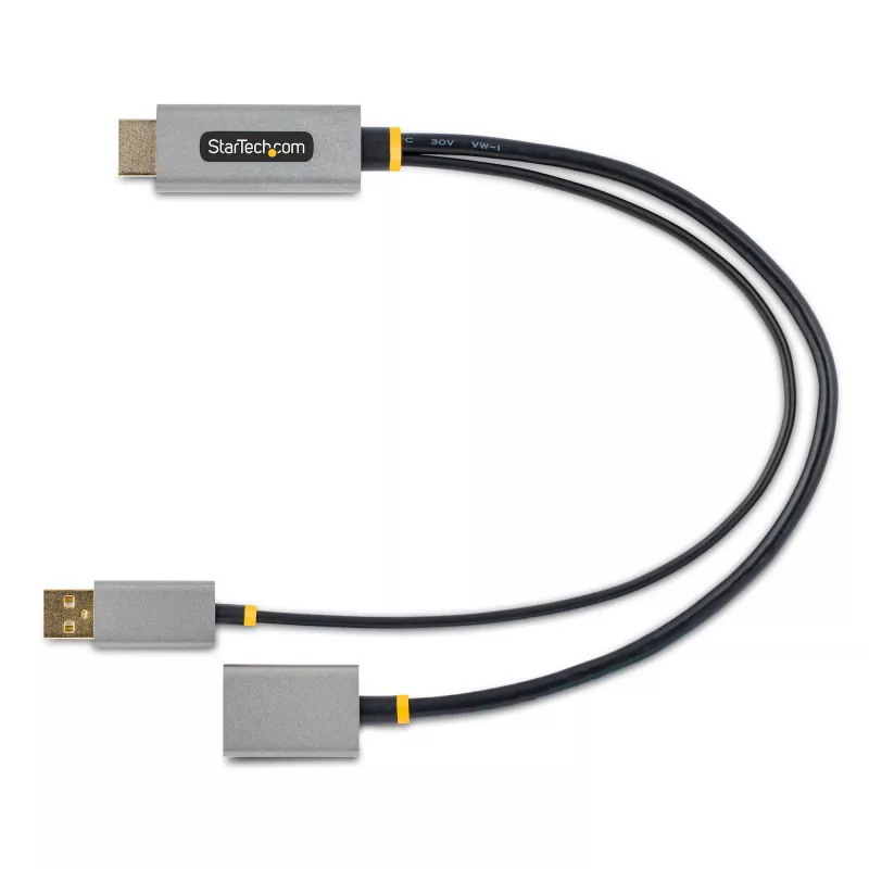 adapter kablowya StarTech.com HDMI na DisplayPort 1ft (30cm), aktywny konwerter 4K 60Hz HDMI 2.0 do DP 1.2, HDR, zasilany przez magistralę USB, źródło HDMI do monitora DisplayPort dla laptopów/komputerów stacjonarnych