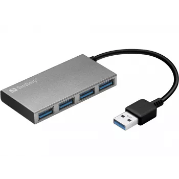 Sandberg USB 3.0 Pocket Hub 4 porty, USB 3.2 Gen 1 (3.1 Gen 1) Typ-A, USB 3.2 Gen 1 (3.1 Gen 1) Typ-A, 5000 Mbit/s, Biały, Aluminium, RoHS