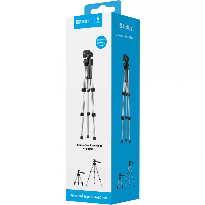 Sandberg Universal Tripod 26-60 cm, 3 nóżki, czarny, srebrny, 60 cm