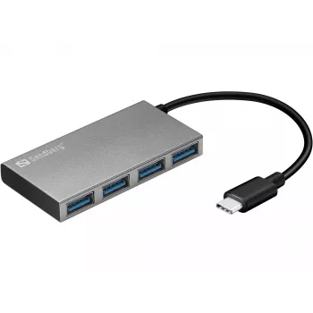 Sandberg 136-20 hub kieszonkowy USB-C na 4x USB 3.0, aluminium, szary