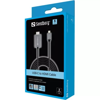 Kabel Sandberg USB-C do HDMI 2M, 2 m, USB Type-C, HDMI, Męski, Męski, Prosty