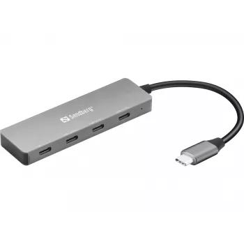 Sandberg USB-C do 4 x USB-C Hub, USB 3.2 Gen 1 (3.1 Gen 1) Type-C, USB 3.2 Gen 1 (3.1 Gen 1) Type-C, 10000 Mbit/s, Szary, Aluminium, 0.15 m