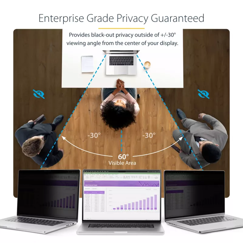 StarTech.com 13-calowy filtr prywatności do laptopa MacBook Air M2/M3, zdejmowalny i odwracalny filtr antyodblaskowy, magnetyczny ochraniacz ekranu laptopa z 51% redukcją światła niebieskiego