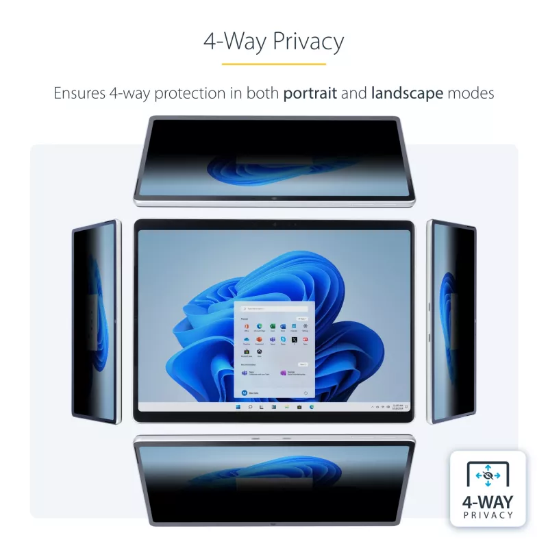 Filtr prywatności 4-kierunkowy do 13-calowego Surface Pro 8/9/X, tryb pionowy/poziomy, obsługa dotyku, kąt widzenia +/- 30°, blokada do 51% światła niebieskiego, antyodblaskowy