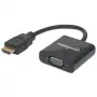 Kabel konwertera Manhattan HDMI na VGA, 1080p, 30 cm, męski na żeński, port wejściowy zasilania Micro-USB do dodatkowego zasilania w razie potrzeby, czarny, trzyletnia gwarancja, odpowiednik HD2VGAE2