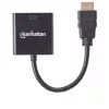 Kabel konwertera Manhattan HDMI na VGA, 1080p, 30 cm, męski na żeński, port wejściowy zasilania Micro-USB do dodatkowego zasilania w razie potrzeby, czarny, trzyletnia gwarancja, odpowiednik HD2VGAE2