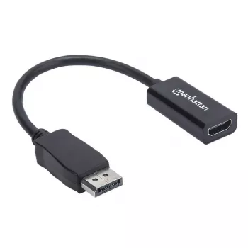 Manhattan adapter kablowya DisplayPort 1.1 na HDMI, 1080p@60Hz, męski na żeński, Czarny, Kabel 15cm, DP z zatrzaskiem, nie dwukierunkowy, Trzyletnia gwarancja, Odpowiednik DP2HDMI