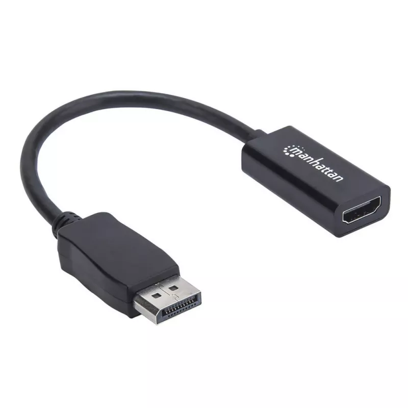 Manhattan adapter kablowya DisplayPort 1.1 na HDMI, 1080p@60Hz, męski na żeński, Czarny, Kabel 15cm, DP z zatrzaskiem, nie dwukierunkowy, Trzyletnia gwarancja, Odpowiednik DP2HDMI