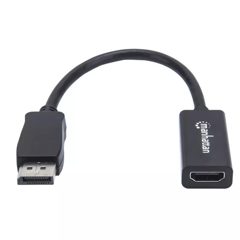 Manhattan adapter kablowya DisplayPort 1.1 na HDMI, 1080p@60Hz, męski na żeński, Czarny, Kabel 15cm, DP z zatrzaskiem, nie dwukierunkowy, Trzyletnia gwarancja, Odpowiednik DP2HDMI