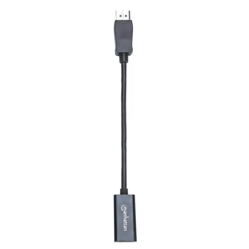 Manhattan adapter kablowya DisplayPort 1.1 na HDMI, 1080p@60Hz, męski na żeński, Czarny, Kabel 15cm, DP z zatrzaskiem, nie dwukierunkowy, Trzyletnia gwarancja, Odpowiednik DP2HDMI