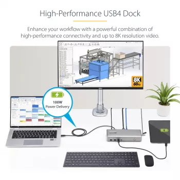StarTech.com Stacja dokująca USB4 z obsługą dwóch monitorów, Dual 4K 120 Hz lub Single 8K 60 Hz HDMI, ładowanie laptopa 100 W, 2.5GbE, wielomonitorowa stacja dokująca USB-C, bezsterownikowa