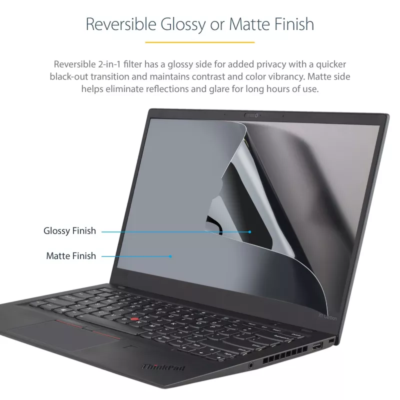 Filtr prywatności do laptopa StarTech.com 15,6 cala 16:9, antyodblaskowa folia prywatności z 51% redukcją światła niebieskiego, ochrona ekranu notebooka z kątem widzenia +/- 30 stopni, matowa/błyszcząca