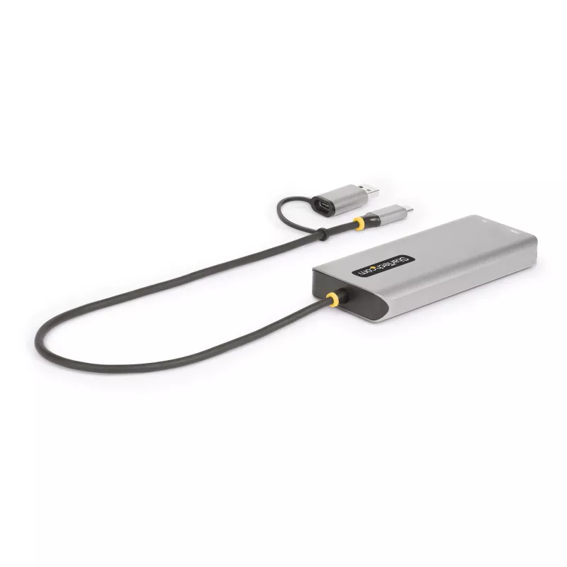 StarTech.com Adapter wieloportowy USB-C z dołączonym kluczem USB-C na USB-A, podwójne HDMI (4K30Hz/1080p60Hz), 3x USB-A 5Gbps, mini stacja dokująca podróżna, stacja dokująca do laptopa, kabel 40 cm