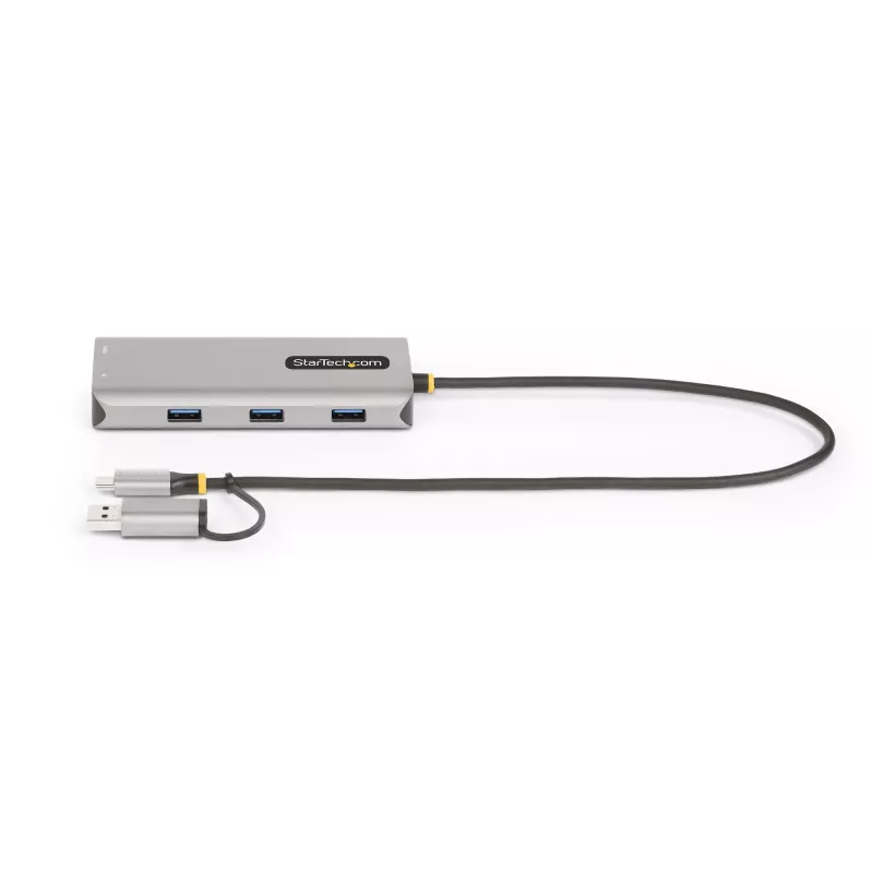 StarTech.com Adapter wieloportowy USB-C z dołączonym kluczem USB-C na USB-A, podwójne HDMI (4K30Hz/1080p60Hz), 3x USB-A 5Gbps, mini stacja dokująca podróżna, stacja dokująca do laptopa, kabel 40 cm