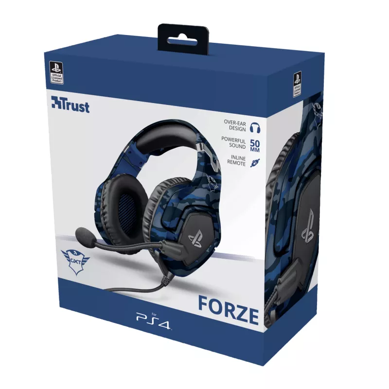 Trust GXT 488 Forze PS4 Zestaw słuchawkowy Przewodowy Nagłowny Gaming Czarny, Niebieski