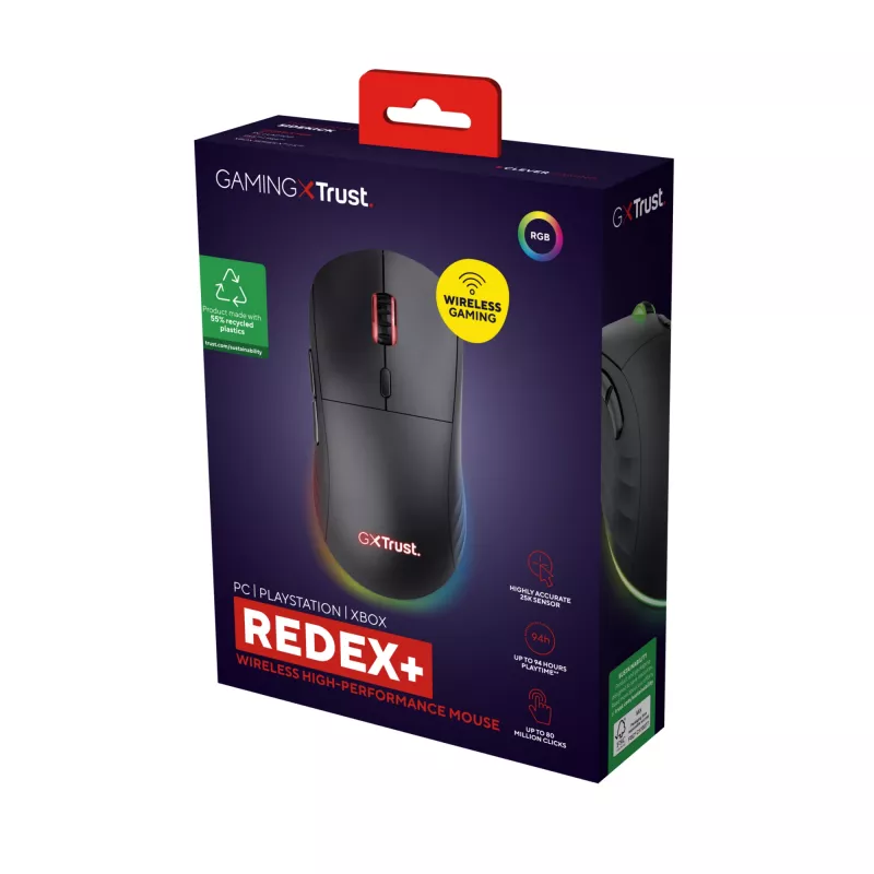Mysz Trust GXT 927 Redex+ Gamingowa Praworęczna RF Wireless + USB Type-A Laser 25600 DPI