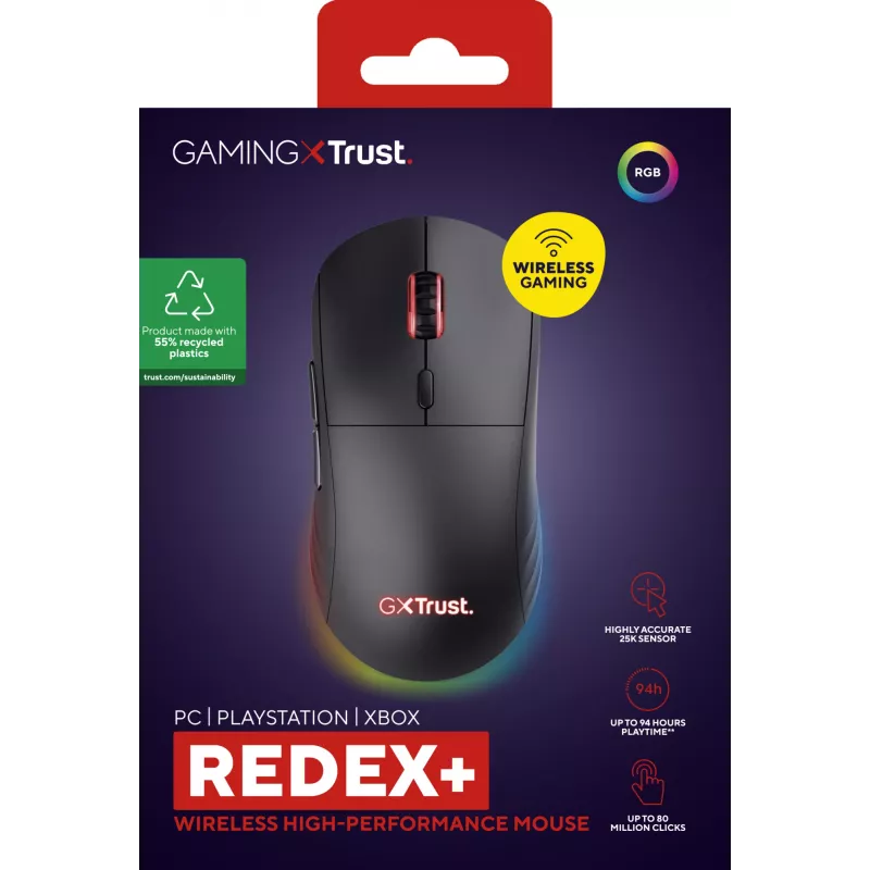 Mysz Trust GXT 927 Redex+ Gamingowa Praworęczna RF Wireless + USB Type-A Laser 25600 DPI
